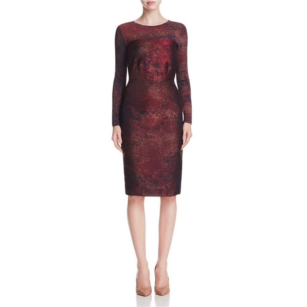 Max Mara Varna NWOT Jacquard Print Bordeaux Sheath Dress As Seen On TV 36 / US 2 - Picture 2 of 16